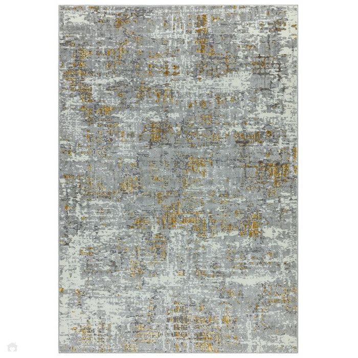 Orion OR07 Abstract Modern Distressed Textured Soft-Touch Metallic Shimmer Keltainen/harmaa/kermanvärinen matto