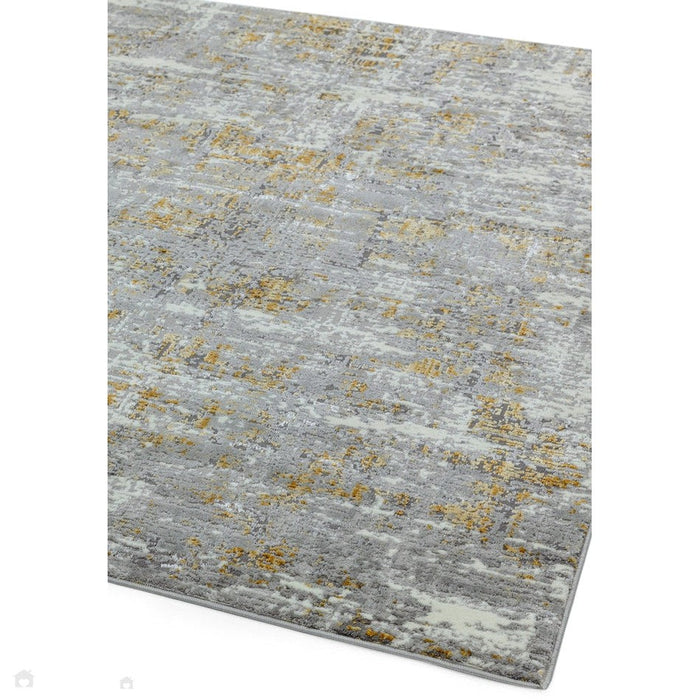 Orion OR07 Abstract Modern Distressed Textured Soft-Touch Metallic Shimmer Keltainen/harmaa/kermanvärinen matto