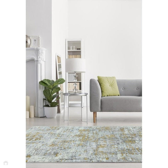 Orion OR07 Abstract Modern Distressed Textured Soft-Touch Metallic Shimmer Keltainen/harmaa/kermanvärinen matto