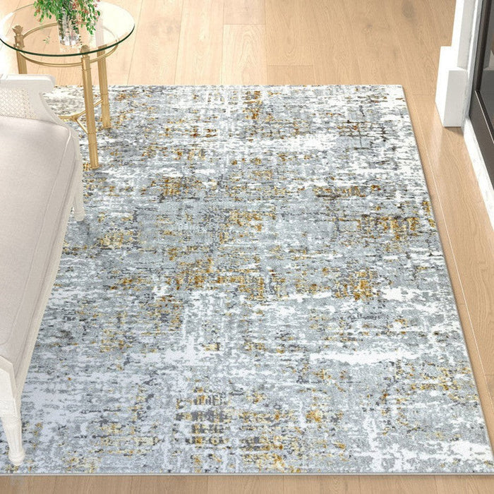 Orion OR07 Abstract Modern Distressed Textured Soft-Touch Metallic Shimmer Keltainen/harmaa/kermanvärinen matto