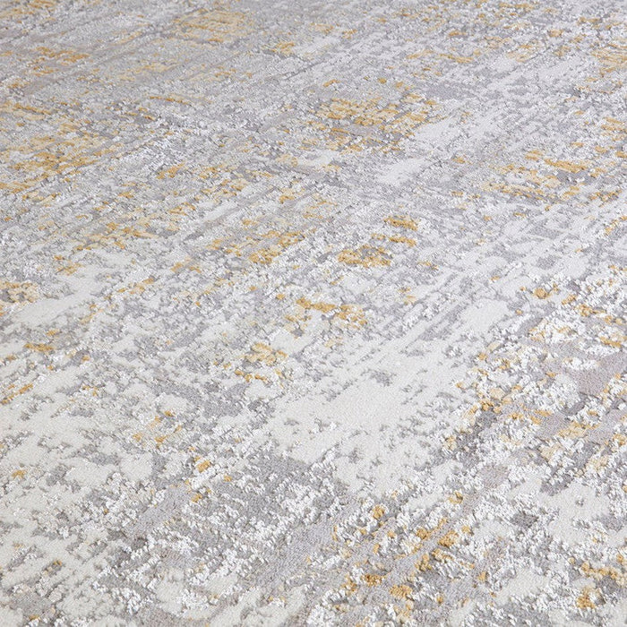 Orion OR07 Abstract Modern Distressed Textured Soft-Touch Metallic Shimmer Keltainen/harmaa/kermanvärinen matto