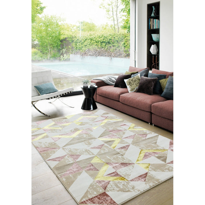 Orion OR10 Vlag Modern Geometrisch Distressed Textured Soft-Touch Metallic Shimmer Roze/Goud/Taupe/Crème Vloerkleed