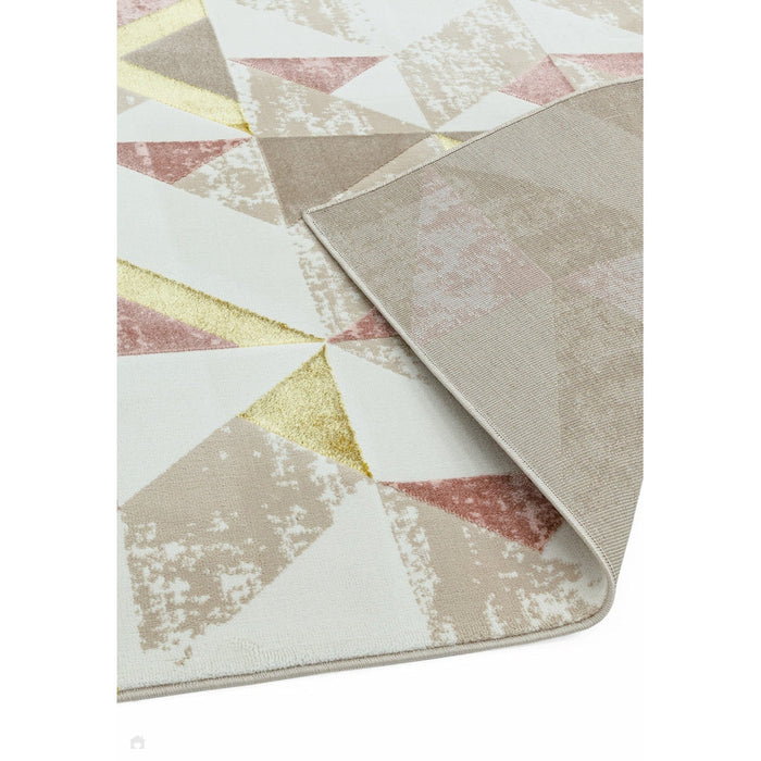 Orion OR10 Vlag Modern Geometrisch Distressed Textured Soft-Touch Metallic Shimmer Roze/Goud/Taupe/Crème Vloerkleed