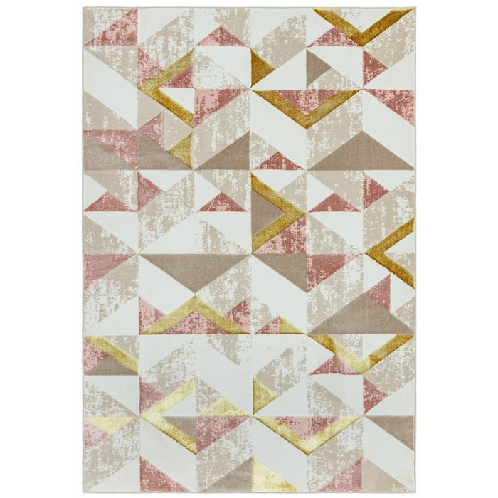 Orion OR10 Vlag Modern Geometrisch Distressed Textured Soft-Touch Metallic Shimmer Roze/Goud/Taupe/Crème Vloerkleed