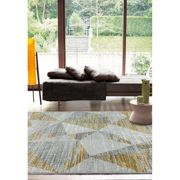 Orion OR12 Blokken Modern Geometrisch Distressed Textured Soft-Touch Metallic Shimmer Geel/Grijs/Zilver Vloerkleed