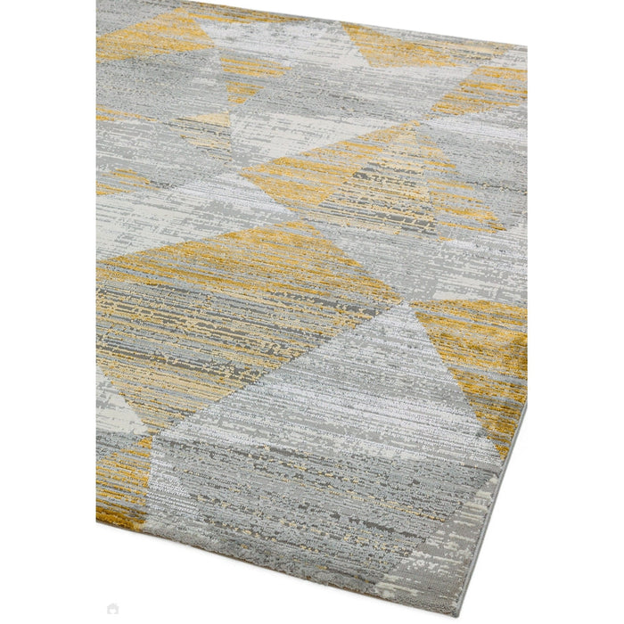 Orion OR12 Blokken Modern Geometrisch Distressed Textured Soft-Touch Metallic Shimmer Geel/Grijs/Zilver Vloerkleed