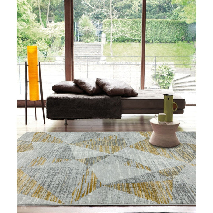 Orion OR12 Blokken Modern Geometrisch Distressed Textured Soft-Touch Metallic Shimmer Geel/Grijs/Zilver Vloerkleed