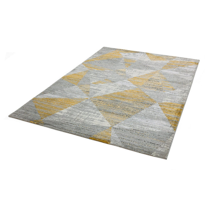 Orion OR12 Blokken Modern Geometrisch Distressed Textured Soft-Touch Metallic Shimmer Geel/Grijs/Zilver Vloerkleed