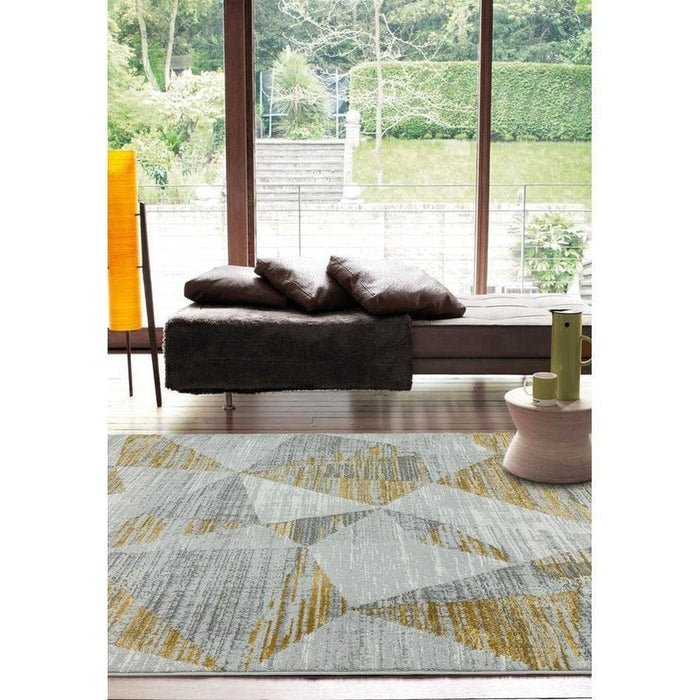 Orion OR12 Blokken Modern Geometrisch Distressed Textured Soft-Touch Metallic Shimmer Geel/Grijs/Zilver Vloerkleed