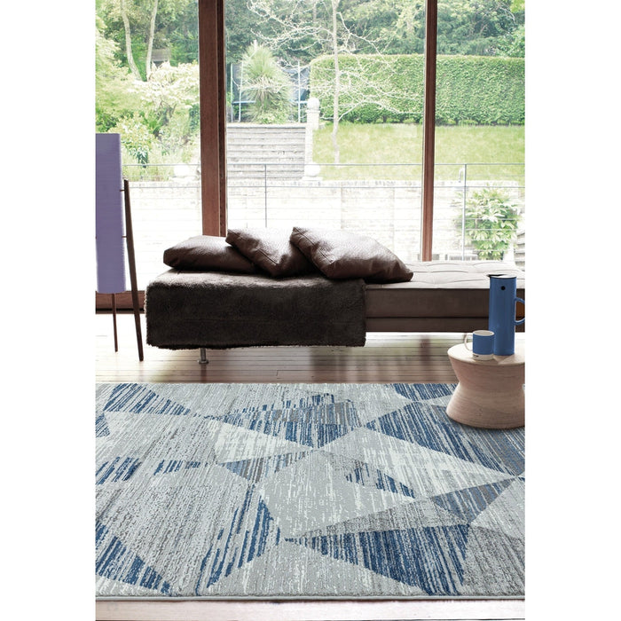 Orion OR14 Blokken Modern Geometrisch Distressed Textured Soft-Touch Metallic Shimmer Blauw/Grijs/Zilver Vloerkleed