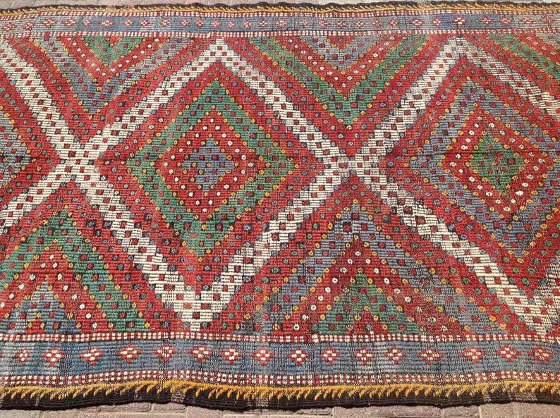 Pastel Embroidered Turkish Kilim Rug 309cm x 172cm