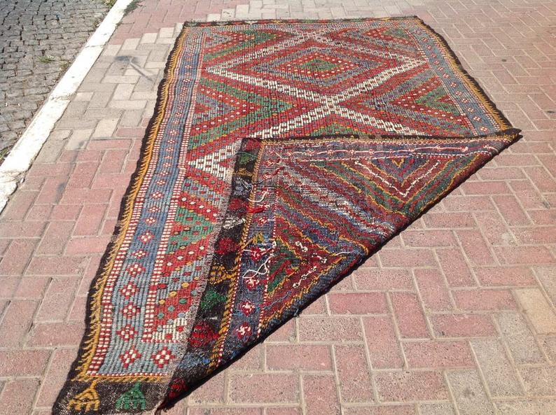 Pastel Embroidered Turkish Kilim Rug 309cm x 172cm