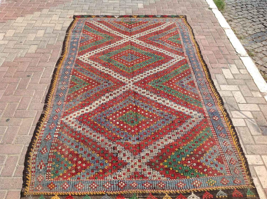 Pastel Embroidered Turkish Kilim Rug 309cm x 172cm