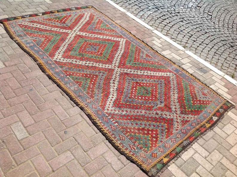 Pastel Embroidered Turkish Kilim Rug 309cm x 172cm