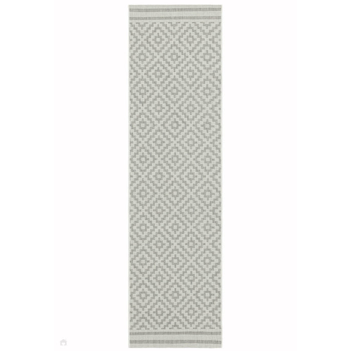 Patio PAT11 Diamond Modern Geometric Durable Stain-Resistant Weatherproof Flatweave In-Outdoor Grey/Cream Runner