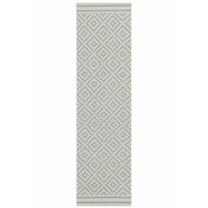 Patio PAT11 Diamond Modern Geometric Durable Stain-Resistant Weatherproof Flatweave In-Outdoor Grey/Cream Runner