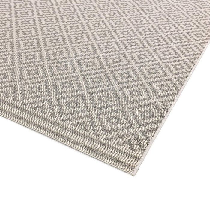 Patio PAT11 Diamond Modern Geometric Durable Stain-Resistant Weatherproof Flatweave In-Outdoor Grey/Cream Runner