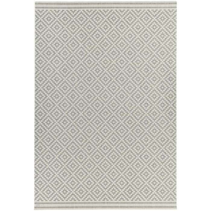 Patio PAT11 Diamond Modern Geometric Durable Stain-Resistant Weatherproof Flatweave In-Outdoor Grey/Cream Runner