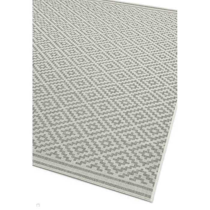 Patio PAT11 Diamond Modern Geometric Durable Stain-Resistant Weatherproof Flatweave In-Outdoor Grey/Cream Runner