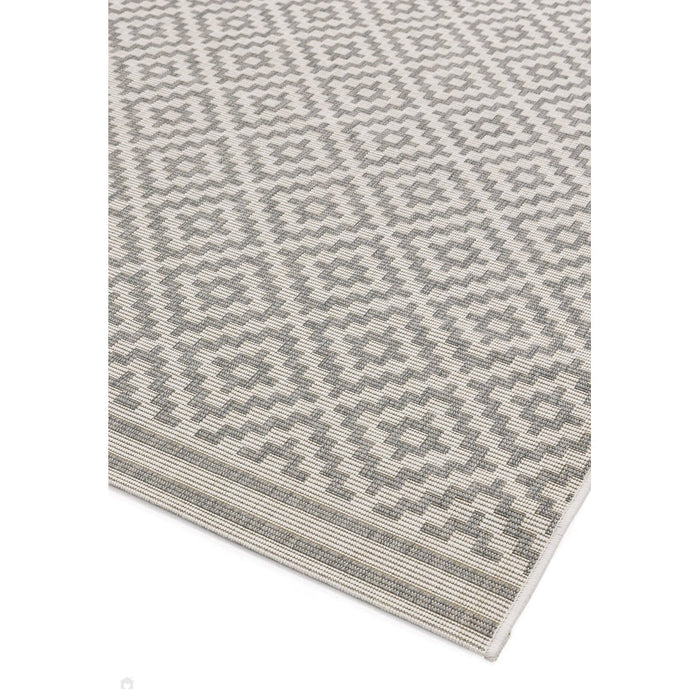 Patio PAT11 Diamond Modern Geometric Durable Stain-Resistant Weatherproof Flatweave In-Outdoor Grey/Cream Runner