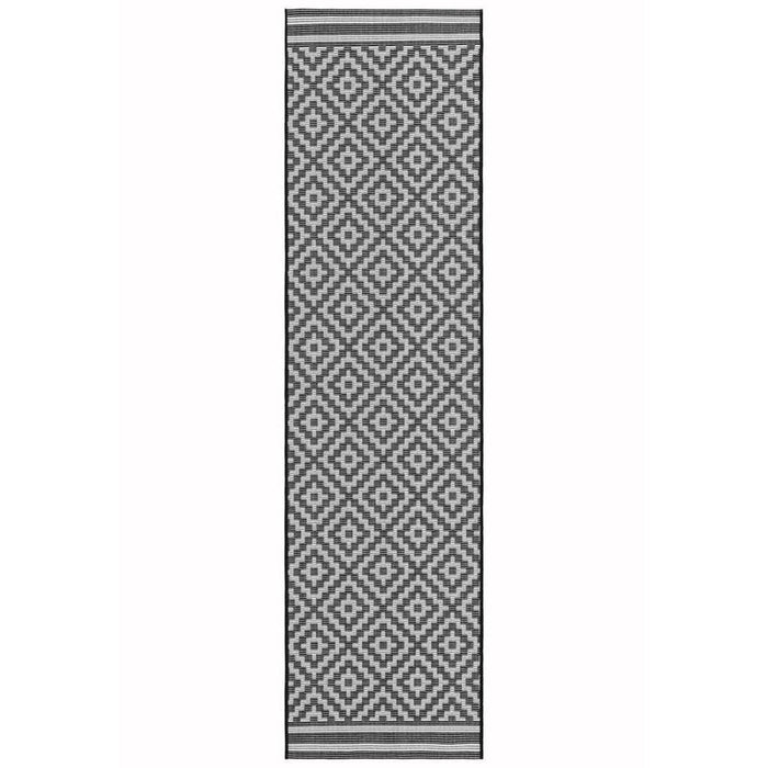 Patio PAT12 Diamond Mono Modern Geometric Durable Stain-Resistant Weatherproof Flatweave In-Outdoor Black/White Rug