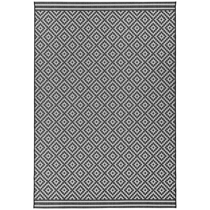 Patio PAT12 Diamond Mono Modern Geometric Durable Stain-Resistant Weatherproof Flatweave In-Outdoor Black/White Rug