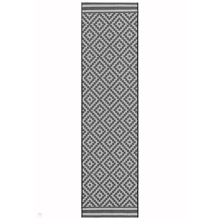 Patio PAT12 Diamond Mono Modern Geometric Durable Stain-Resistant Weatherproof Flatweave In-Outdoor Black/White Rug