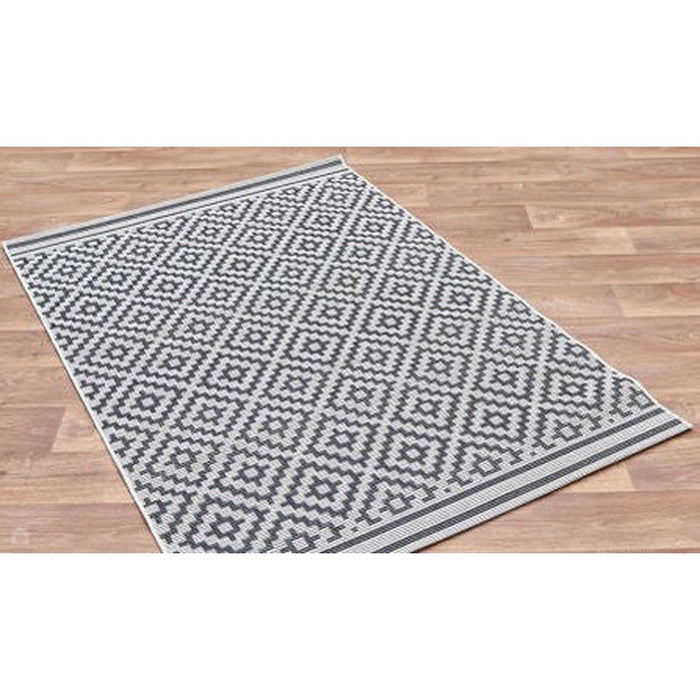 Patio PAT12 Diamond Mono Modern Geometric Durable Stain-Resistant Weatherproof Flatweave In-Outdoor Black/White Rug