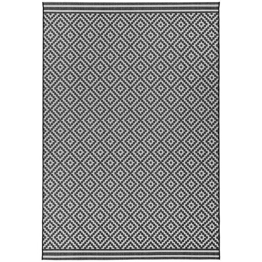 Patio PAT12 Diamond Mono Modern Geometric Durable Stain-Resistant Weatherproof Flatweave In-Outdoor Black/White Rug