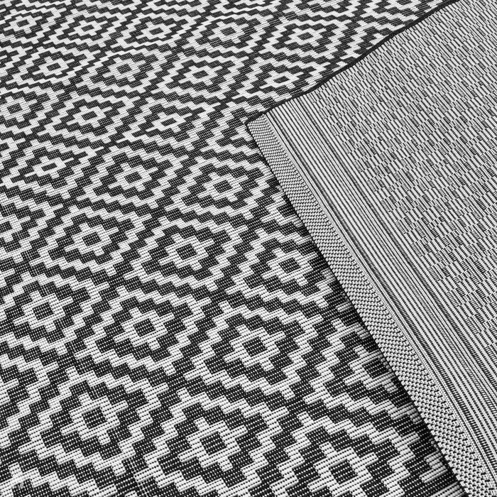 Patio PAT12 Diamond Mono Modern Geometric Durable Stain-Resistant Weatherproof Flatweave In-Outdoor Black/White Runner