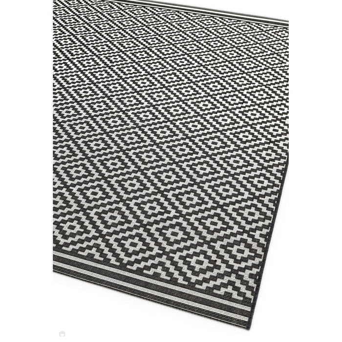 Patio PAT12 Diamond Mono Modern Geometric Durable Stain-Resistant Weatherproof Flatweave In-Outdoor Black/White Runner