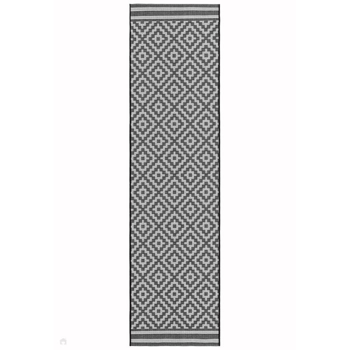 Patio PAT12 Diamond Mono Modern Geometric Durable Stain-Resistant Weatherproof Flatweave In-Outdoor Black/White Runner