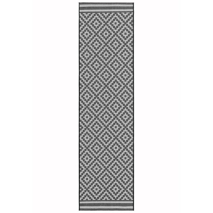 Patio PAT12 Diamond Mono Modern Geometric Durable Stain-Resistant Weatherproof Flatweave In-Outdoor Black/White Runner