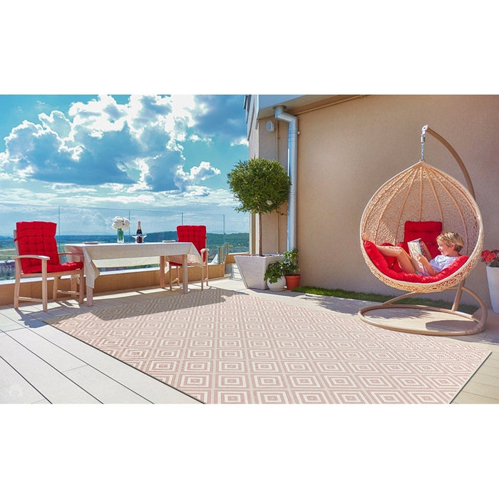 Patio PAT13 Jewel Modern Geometric Durable Stain-Resistant Weatherproof Flatweave In-Outdoor Pink Rug