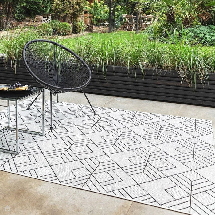 Patio PAT16 Deco Modern Geometric Durable Stain-Resistant Weatherproof Flatweave In-Outdoor Ivory Rug