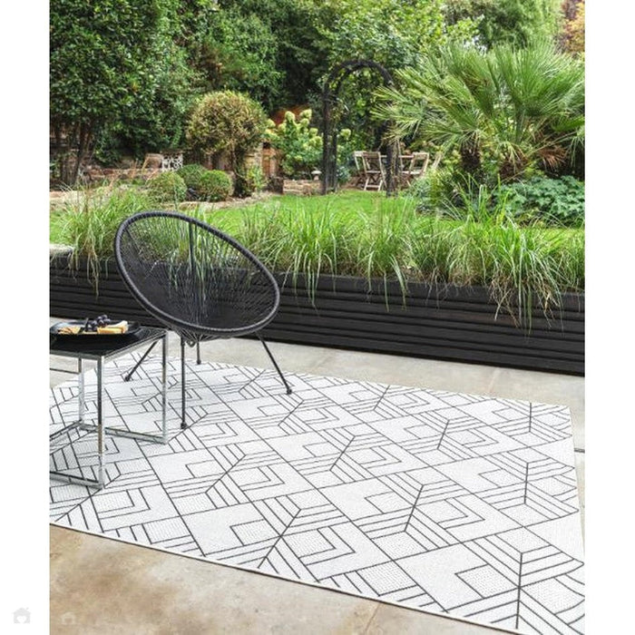 Patio PAT16 Deco Modern Geometric Durable Stain-Resistant Weatherproof Flatweave In-Outdoor Ivory Rug