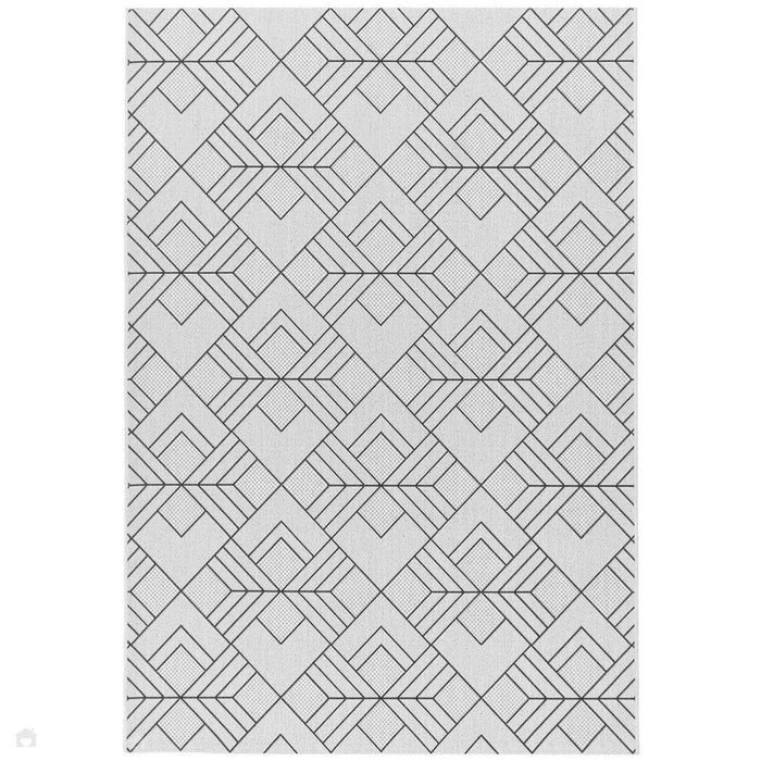 Patio PAT16 Deco Modern Geometric Durable Stain-Resistant Weatherproof Flatweave In-Outdoor Ivory Rug