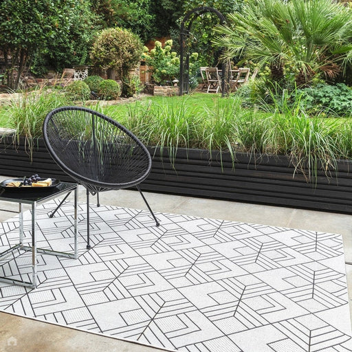 Patio PAT16 Deco Modern Geometric Durable Stain-Resistant Weatherproof Flatweave In-Outdoor Ivory Rug