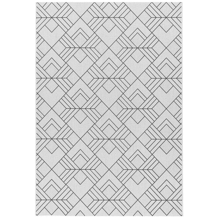 Patio PAT16 Deco Modern Geometric Durable Stain-Resistant Weatherproof Flatweave In-Outdoor Ivory Rug