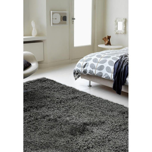 Payton Soft Shimmer Silky Polyester Plain Shaggy Charcoal Rug