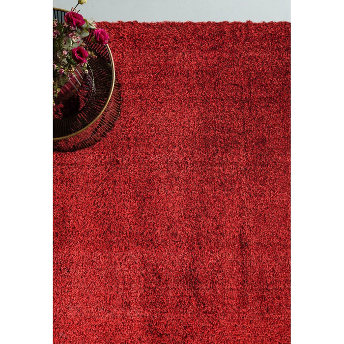 Payton Soft Shimmer Silky Polyester Plain Shaggy Red Rug