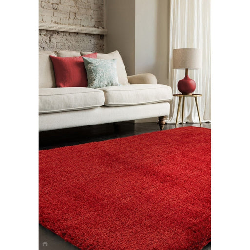 Payton Soft Shimmer Silky Polyester Plain Shaggy Red Rug