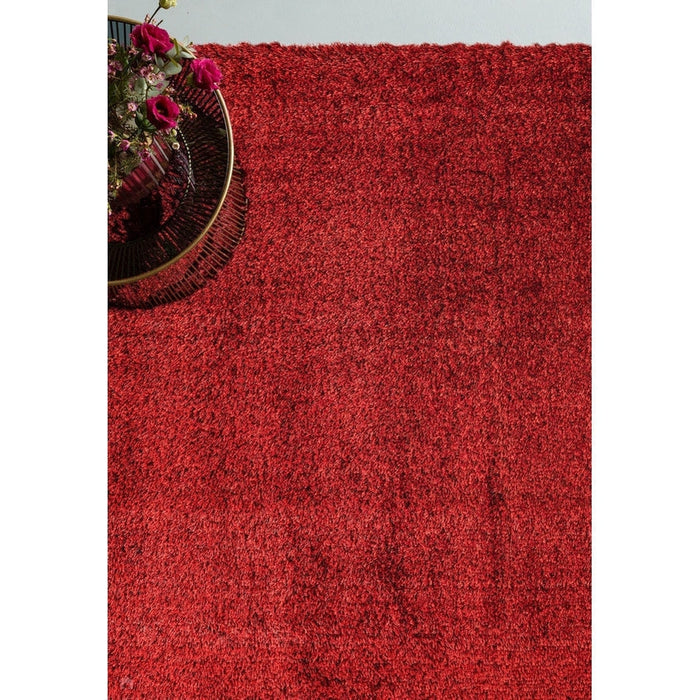 Payton Soft Shimmer Silky Polyester Plain Shaggy Red Rug