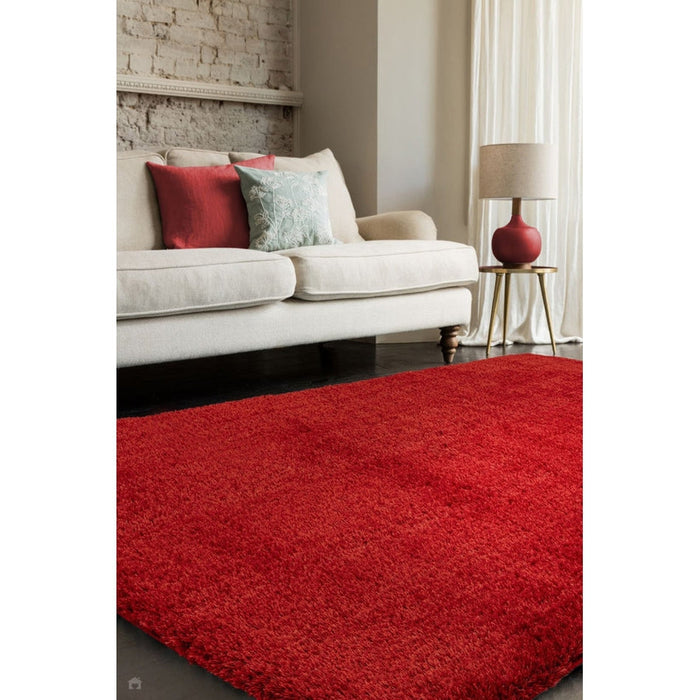 Payton Soft Shimmer Silky Polyester Plain Shaggy Red Rug