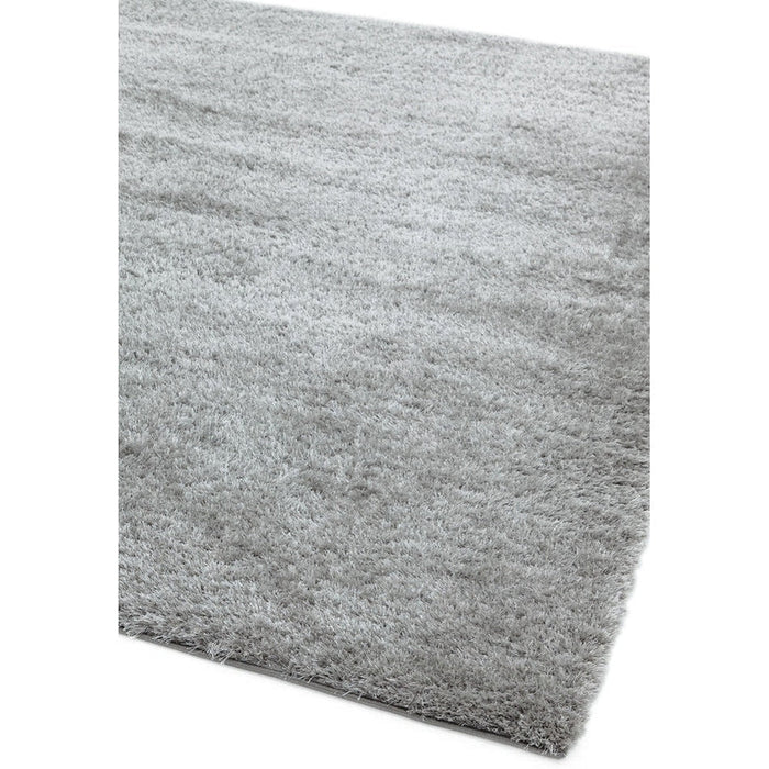 Payton Soft Shimmer Silky Polyester Plain Shaggy Silver Rug