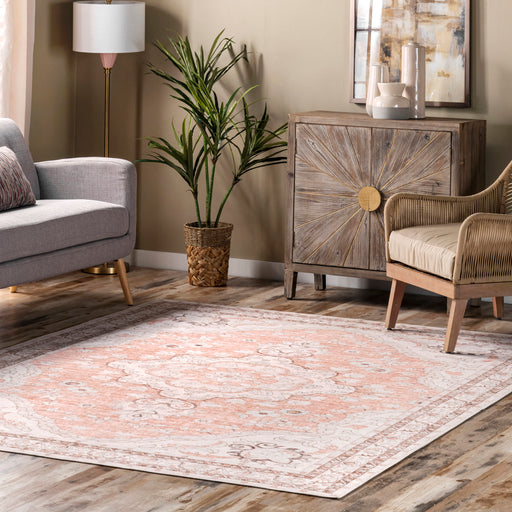 Peach Floral Washable Area Rug 120x180 cm