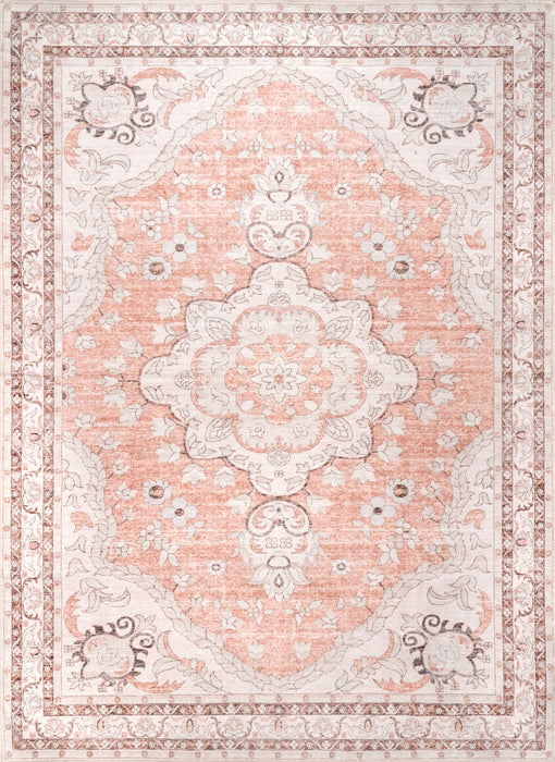 Peach Floral Washable Area Rug 120x180 cm