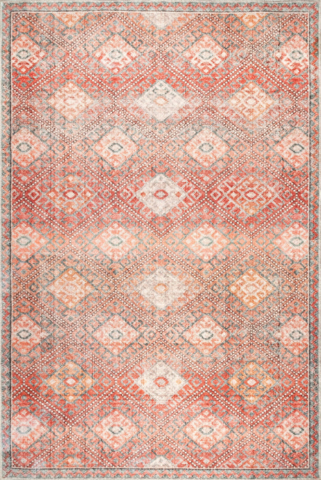 Peach Washable Geometric Trellis Area Rug 120x180 cm