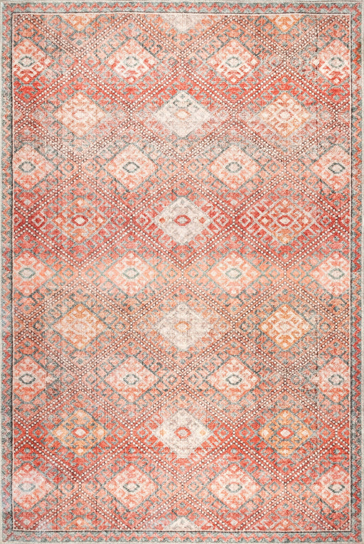 Peach Washable Geometric Trellis Area Rug 120x180 cm