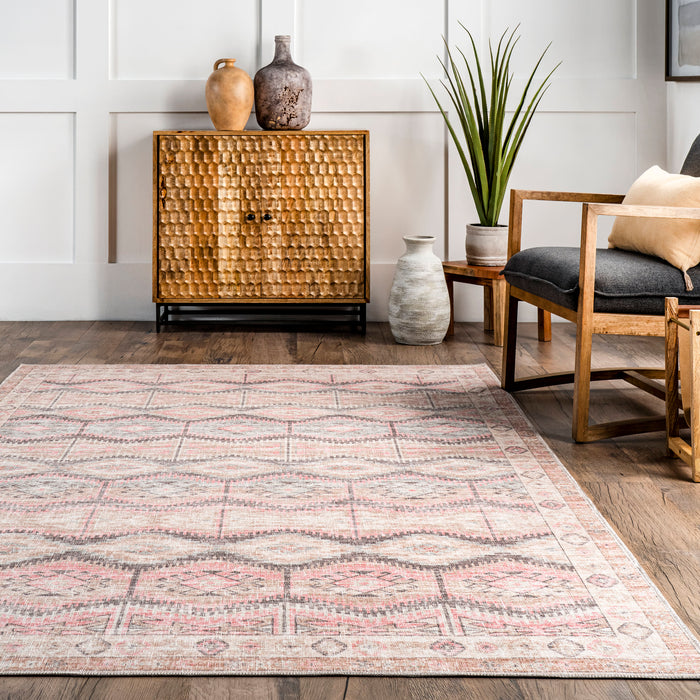 Peach Washable Kaleidoscope Area Rug 120x180 cm
